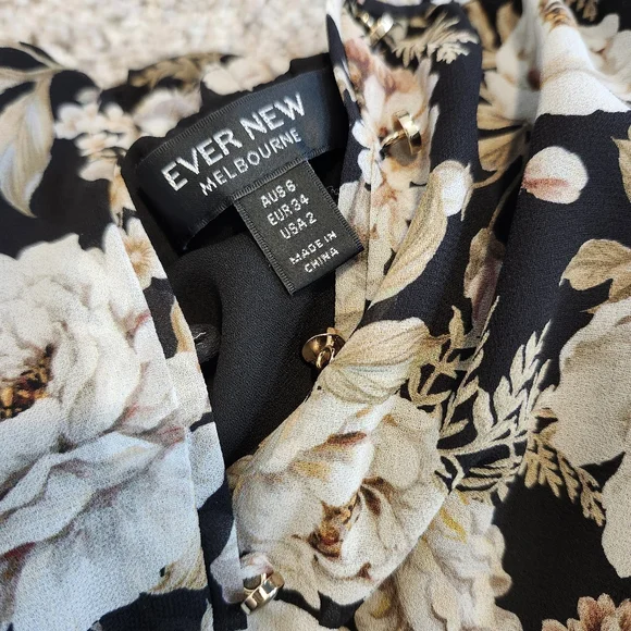 Floral Feminine Ruffle Festival Summer Autumn Dress Size 2 EVERNEW Bold Print - Picture 8 of 8